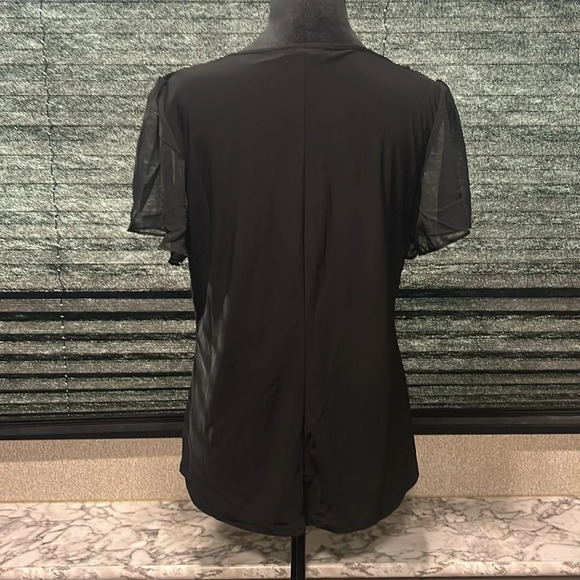 Adele‎ & May Women’s Black Sheer SS Rhinestone Shoulder Accents Top Large - Picture 3 of 8